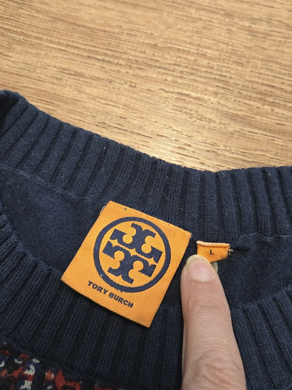 Tory Burch Blue and Red Multicolor Knit Crewneck Sweater Wool Nylon Blend Large